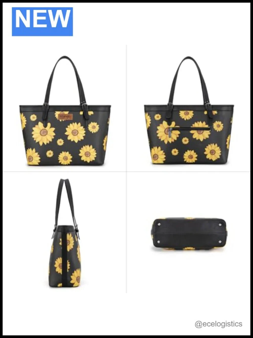 Vegan Leather Wrangler Tote Bag with Sunflower Print Shoulder Bag